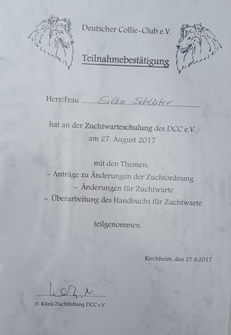 Silke Schlüter Zuchtwartschulung des DCC e.V. 2017