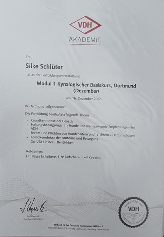 Silke Schlüter Modul 1 Kynologischr Basiskurs VDH Akademie 2017