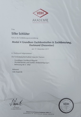 Silke Schlüter Modul 4 Zuchtkontrollen und Zuchtberatung VDH Akademie 2017